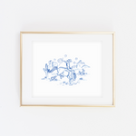 Wild West Cowboy Toile Print- Blue-SQ2634898