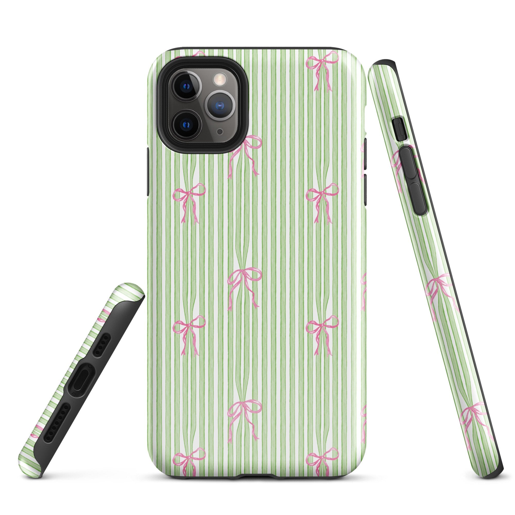 iPhone Case: Bow Stripes in Green/Pink-665F65593952C_iPhone-15-Pro-Max