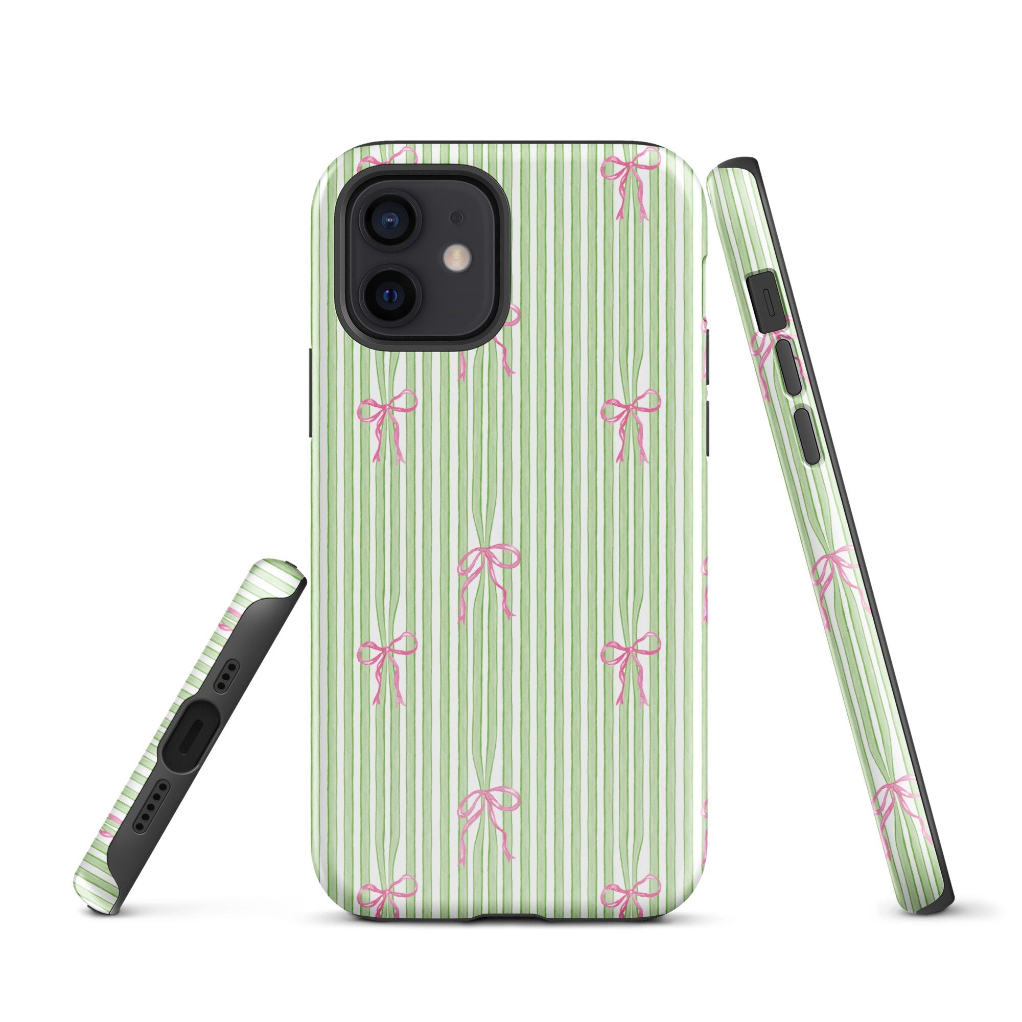 iPhone Case: Bow Stripes in Green/Pink-665F65593952C_iPhone-15-Pro-Max