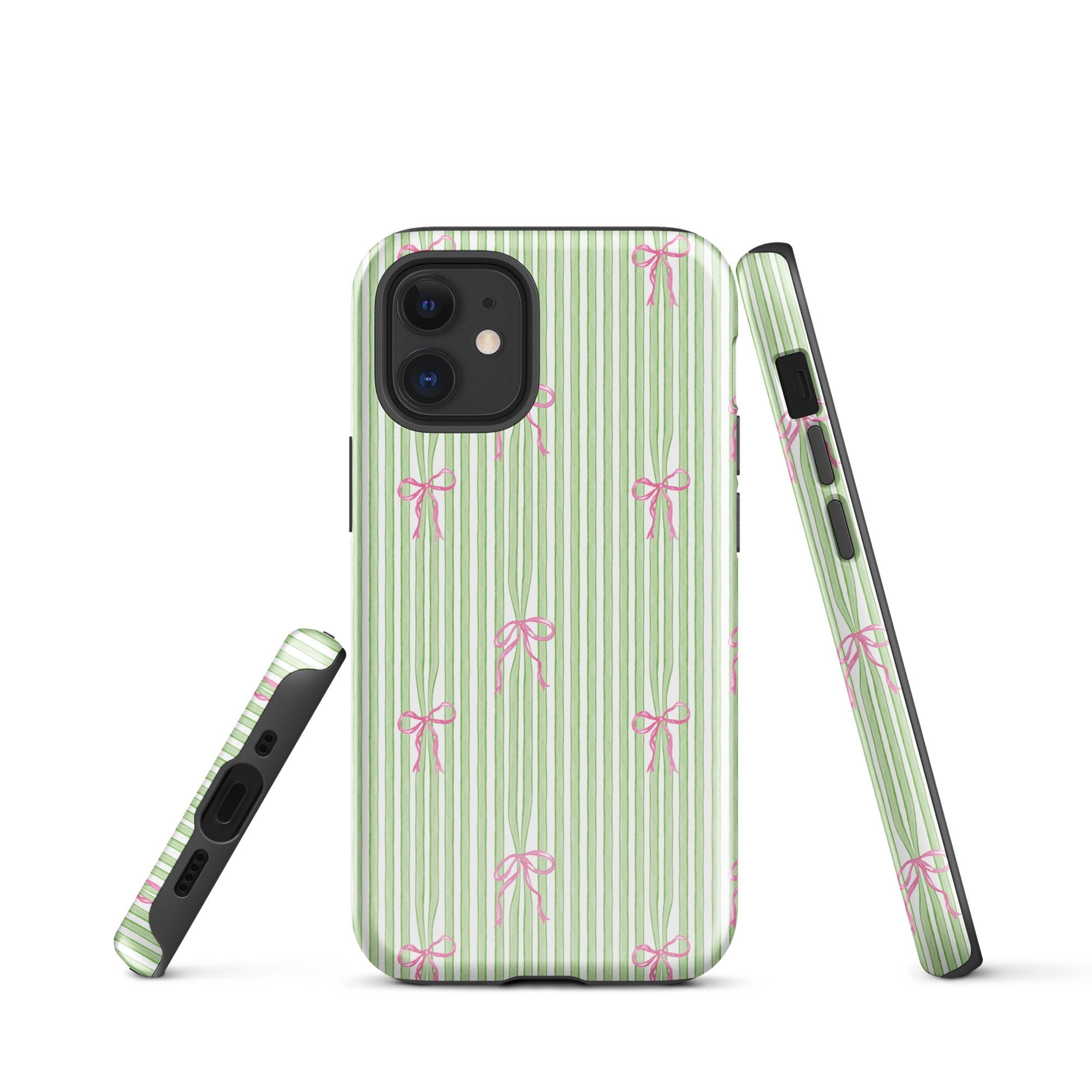 iPhone Case: Bow Stripes in Green/Pink-665F65593952C_iPhone-15-Pro-Max