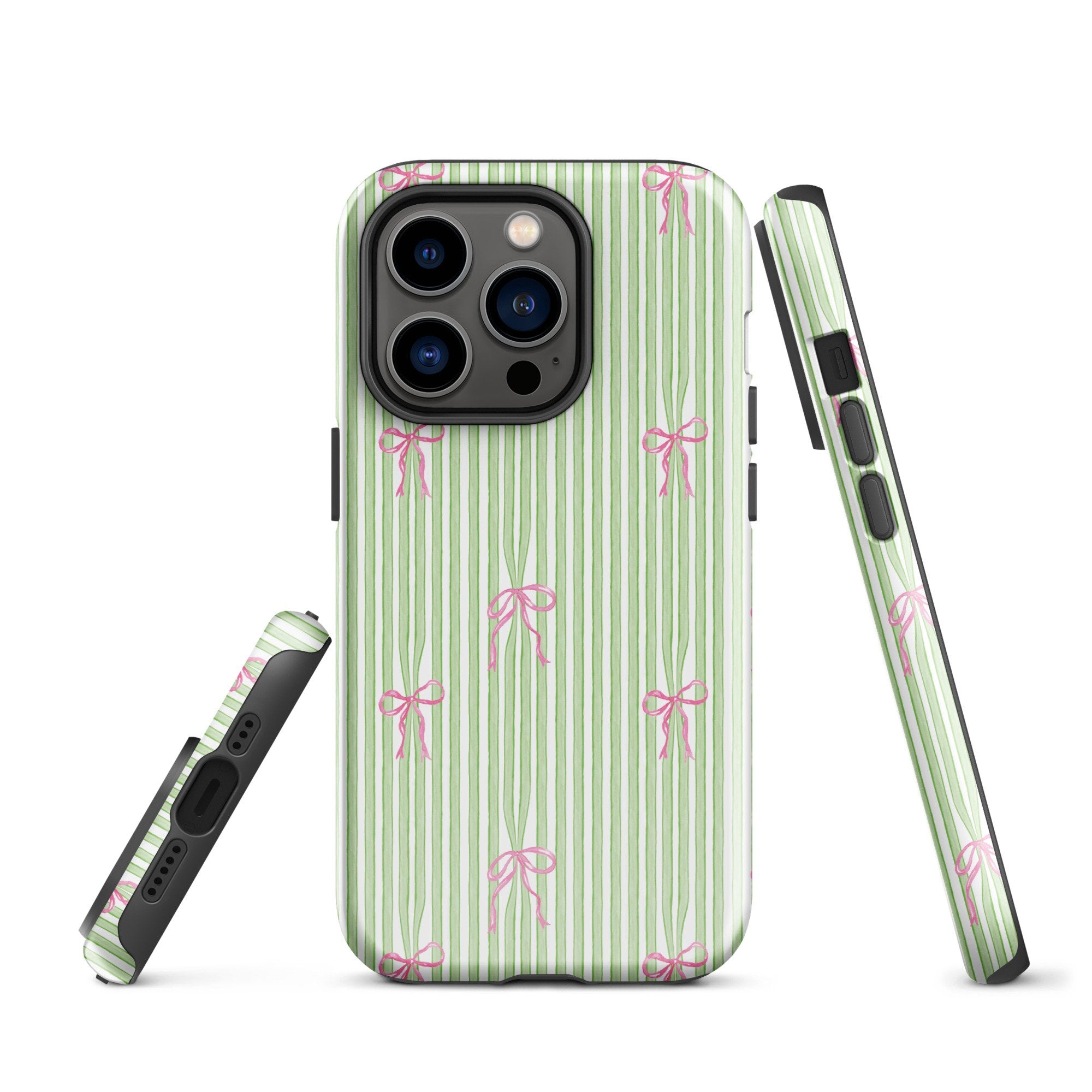 iPhone Case: Bow Stripes in Green/Pink-665F65593952C_iPhone-15-Pro-Max