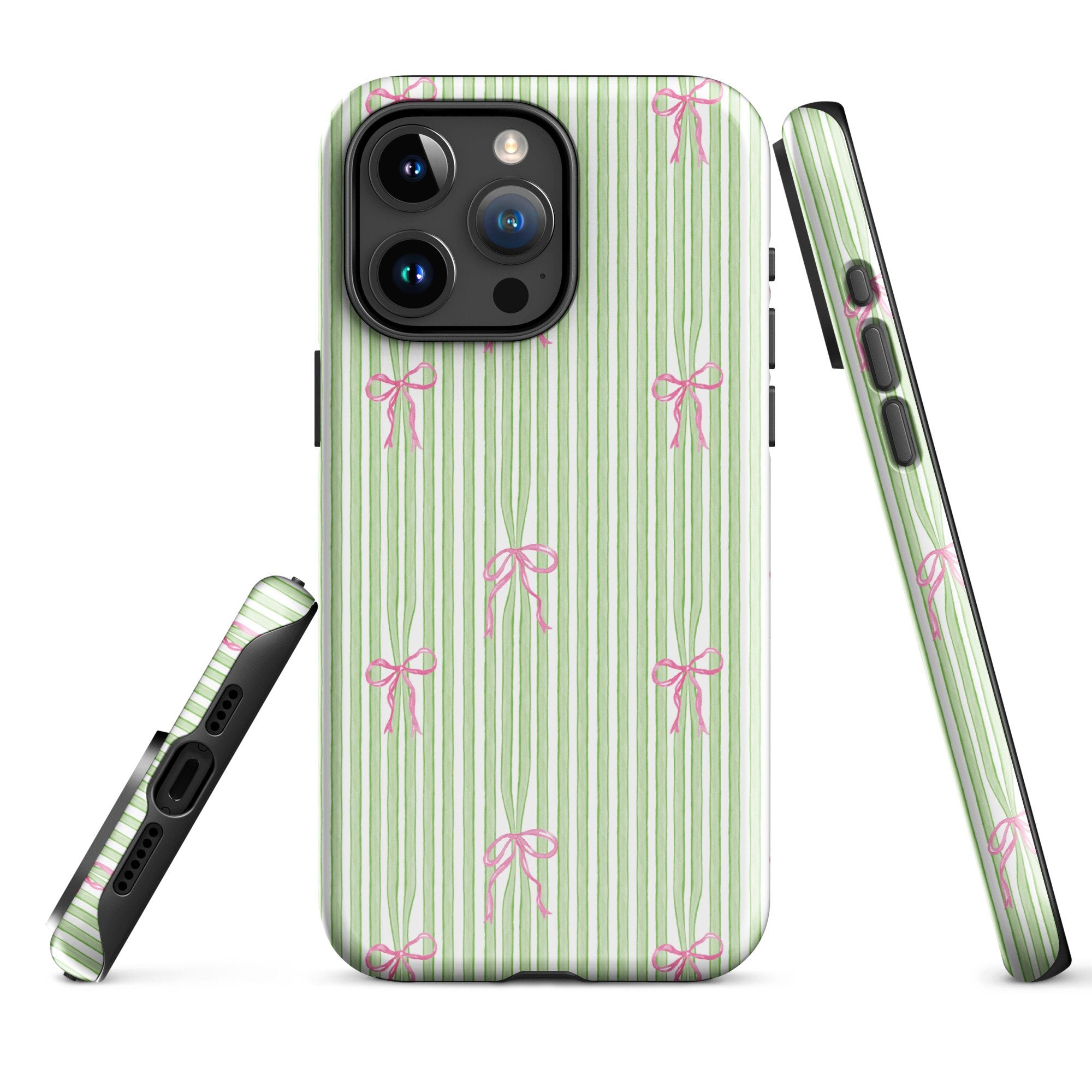 iPhone Case: Bow Stripes in Green/Pink-665F65593952C_iPhone-15-Pro-Max